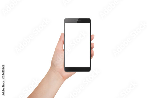 Smartphone in hand isolated on white background