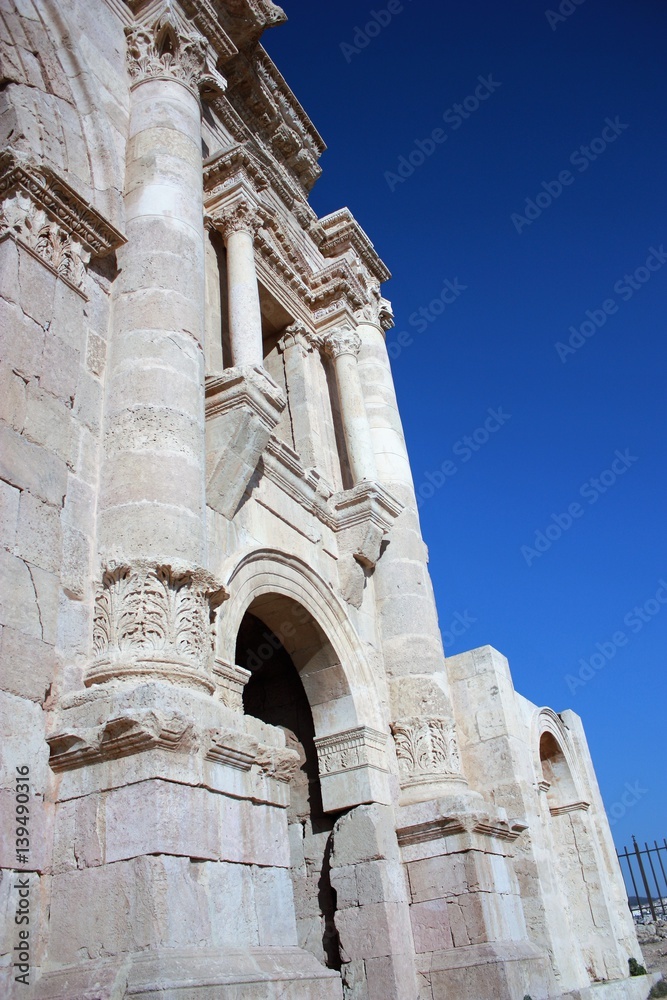 Side view of triumphal arch in Jerash, Jordan Middle East