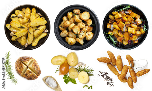 Collection of Potato Dishes Isolated Top View