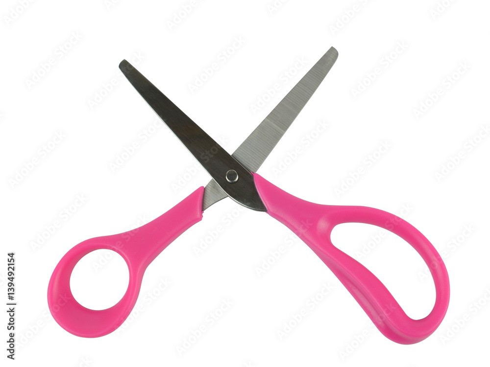 Scissors with pink plastic handel isolated on whitend Scissors with pink plastic handel isolated on whitend