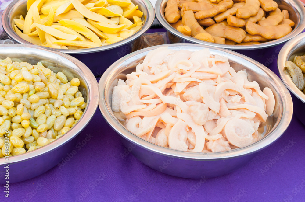 Pickled fruits ,preserve fruit in the local market of thailand, fruit snack Pickled fruits ,preserve fruit in the local market of thailand, fruit snack