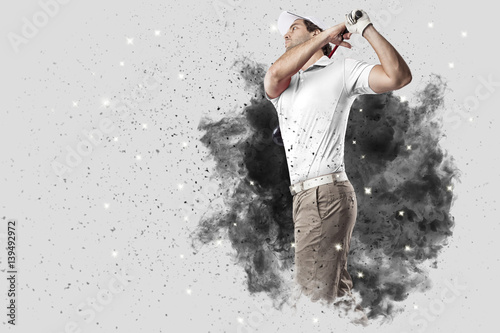 Fototapeta Golfista wychodzi z podmuchu dymu