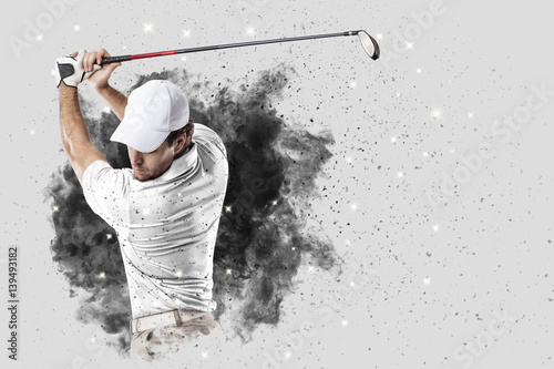 Canvas Print Golf Player coming out of a blast of smoke