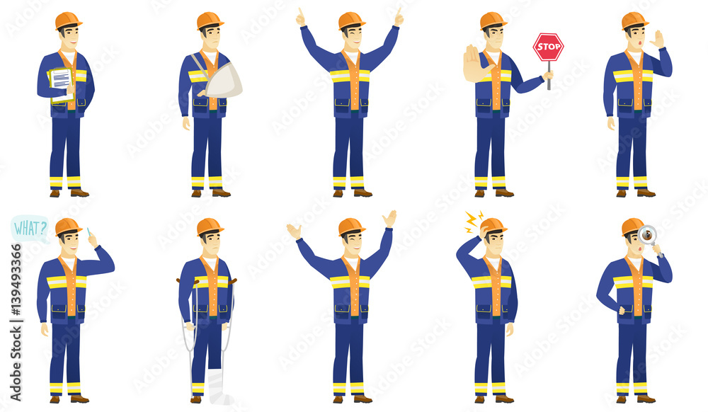 Vector set of builder characters. Vector set of builder characters.