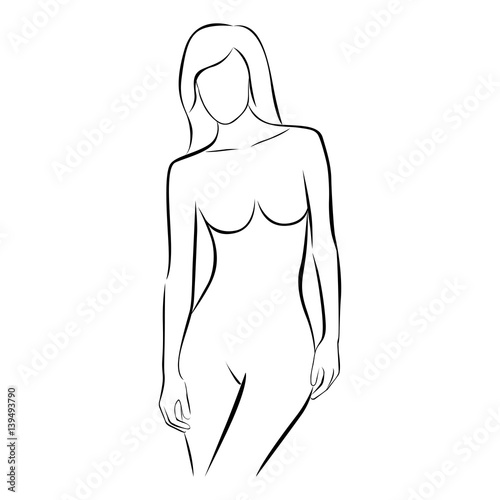 front view female stylized body contour vector illustration