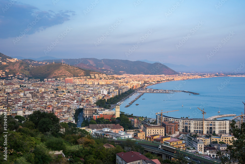 Aerial view of Salerno at sunset