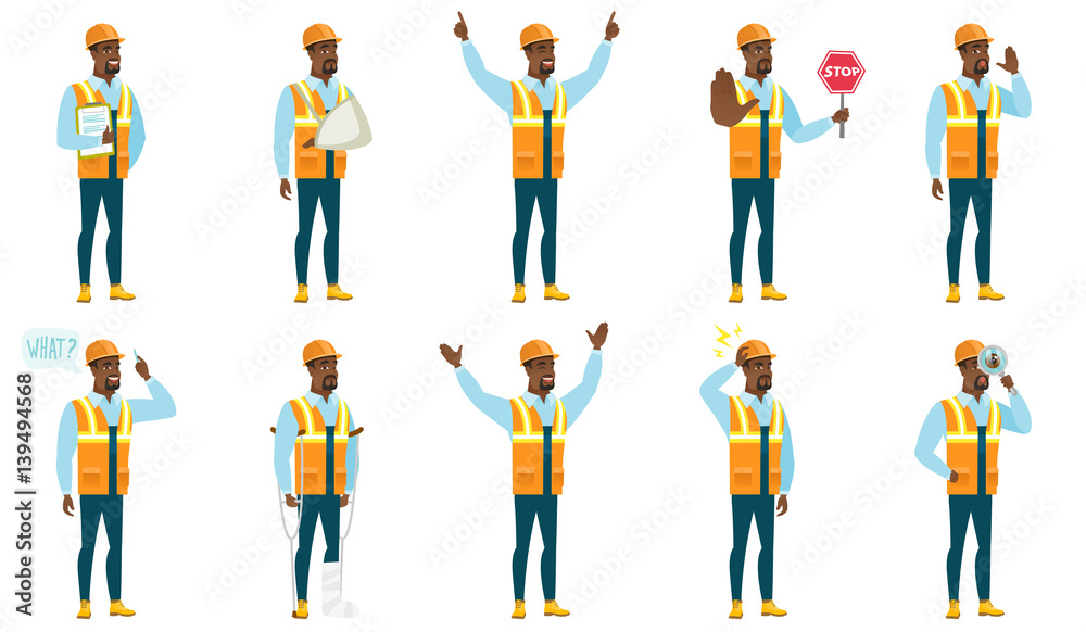 Vector set of builder characters. Vector set of builder characters.