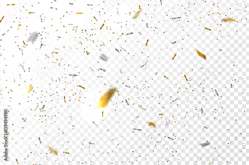 Vector golden confetti on the transparent background.