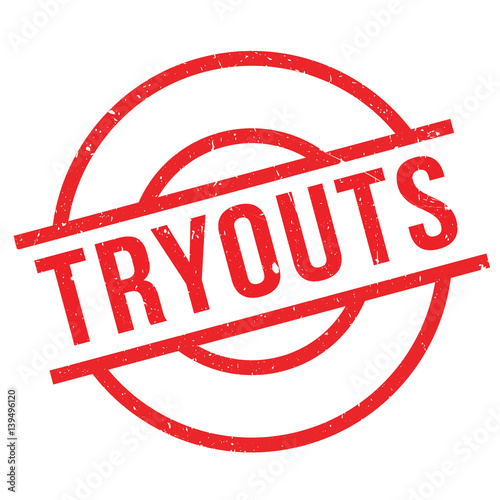 Tryouts rubber stamp. Grunge design with dust scratches. Effects can be easily removed for a clean, crisp look. Color is easily changed.