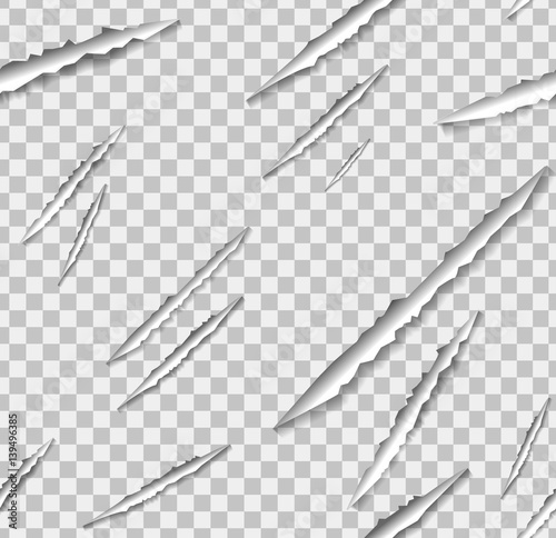Vector claw scratch seamless pattern on the transparent background.