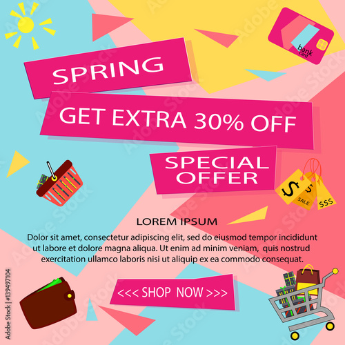 Spring sale Discount background for the online store, shop, promotional leaflet, promotion, poster, banner. Vector