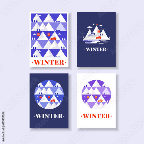 Mountain winter vector cards.