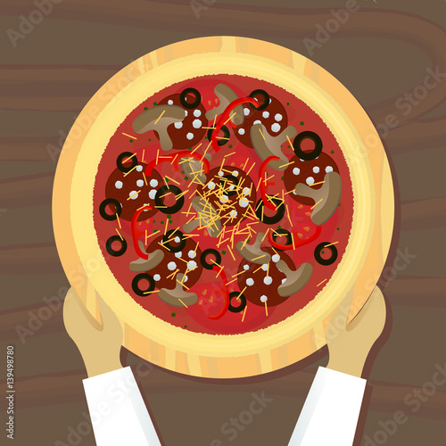 ready pizza on board top view