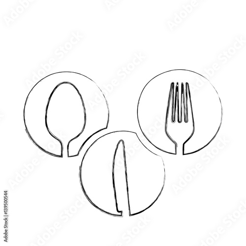 monochrome blurred contour of circular frames with silhouettes cutlery kitchen elements vector illustration