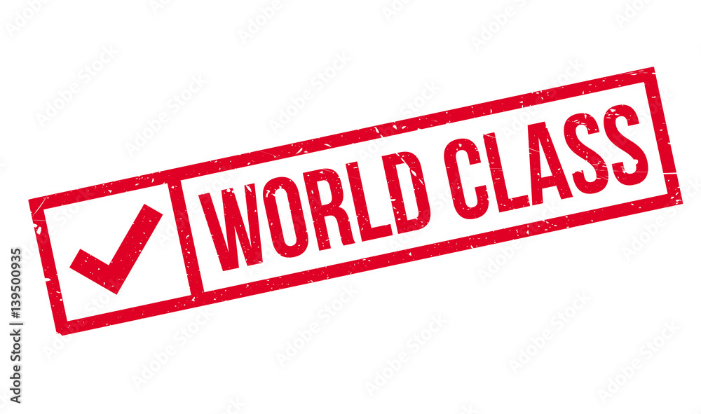 World Class rubber stamp. Grunge design with dust scratches. Effects can be easily removed for a clean, crisp look. Color is easily changed.