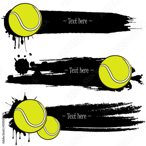 Set of hand drawn grunge banners with tennis ball