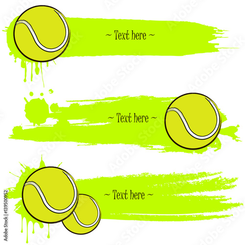 Set of hand drawn grunge banners with tennis ball