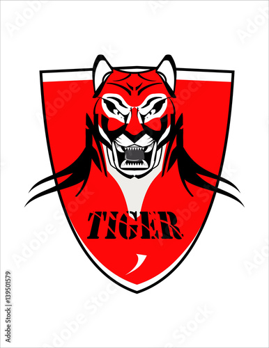 Fototapeta Naklejka Na Ścianę i Meble -  tiger, tiger head mascot on shield