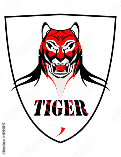 Fototapeta Naklejka Na Ścianę i Meble -  tiger, tiger head mascot on shield.