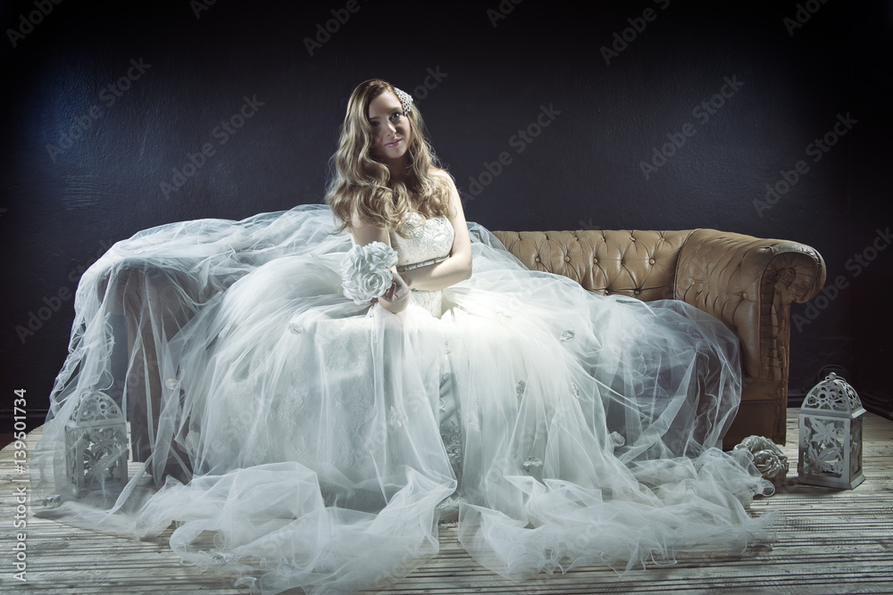 Beautiful Blonde Bride Posing In Studio Beautiful Blonde Bride Posing In Studio