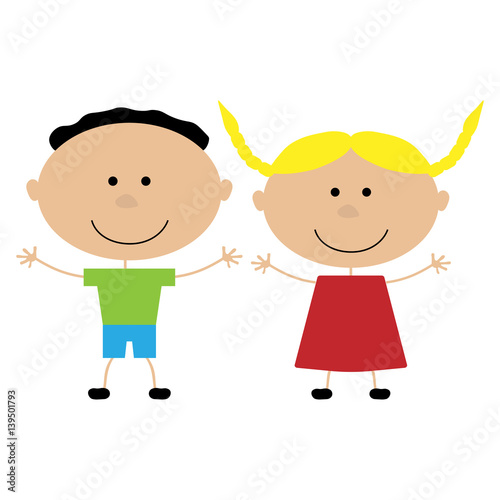 Vector illustration of a girl and boy on a white background