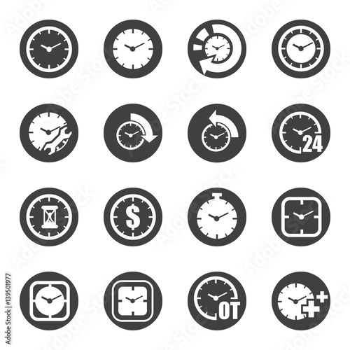 business time clock icon set vector