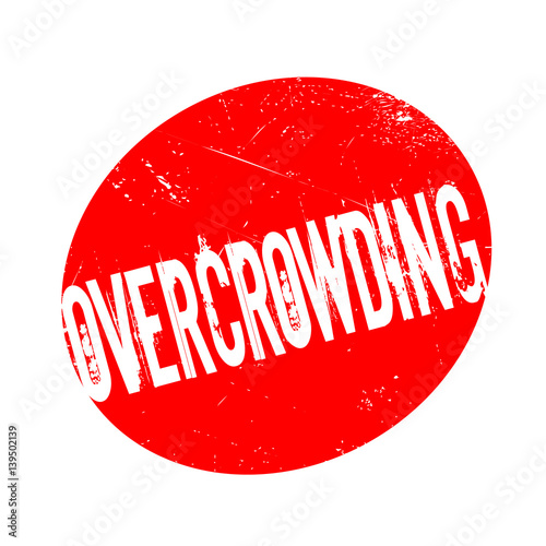 Overcrowding rubber stamp. Grunge design with dust scratches. Effects can be easily removed for a clean, crisp look. Color is easily changed.