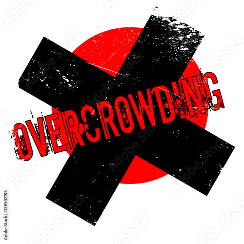 Overcrowding rubber stamp. Grunge design with dust scratches. Effects can be easily removed for a clean, crisp look. Color is easily changed.