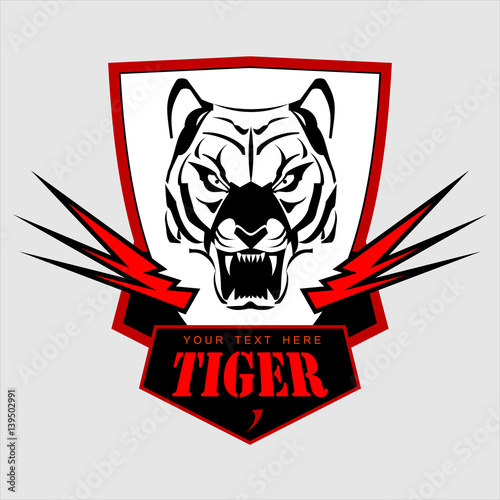 Fototapeta Naklejka Na Ścianę i Meble -  Tiger Head, Shield and Light. Symbolizing power, courage, speed and protection. 