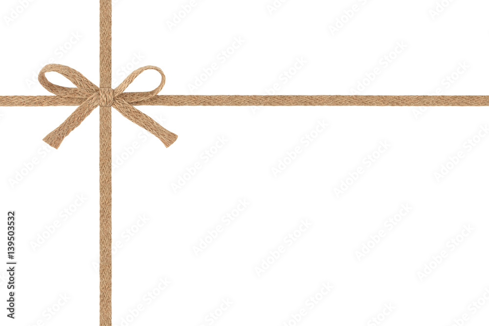 Burlap woven ribbon bow isolated on white background Burlap woven ribbon bow isolated on white background