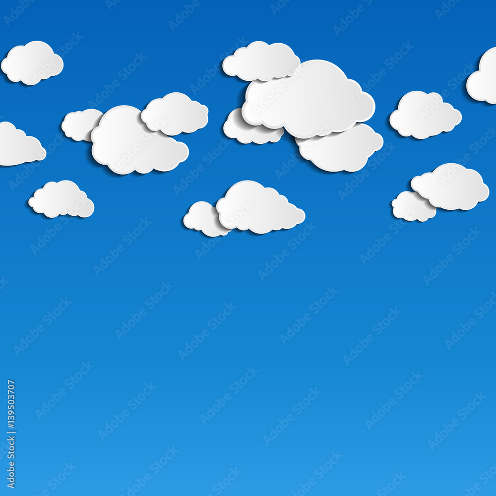 vector illestration of clouds on blue background with place for text