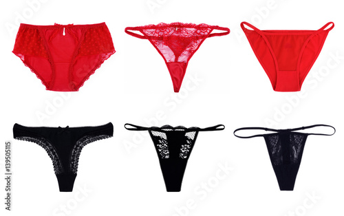 Set of sexy red and black panties isolated on white background