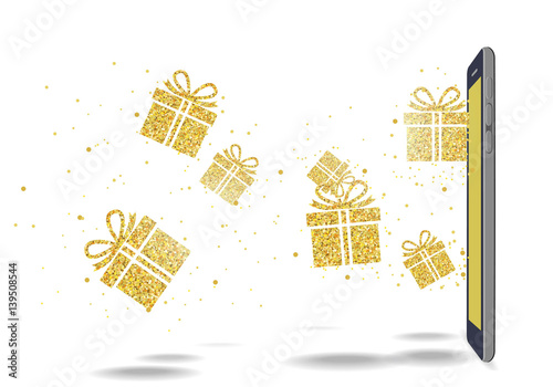 Smartphone and gold glitter gift