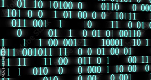set of random binary code glowing on a black background