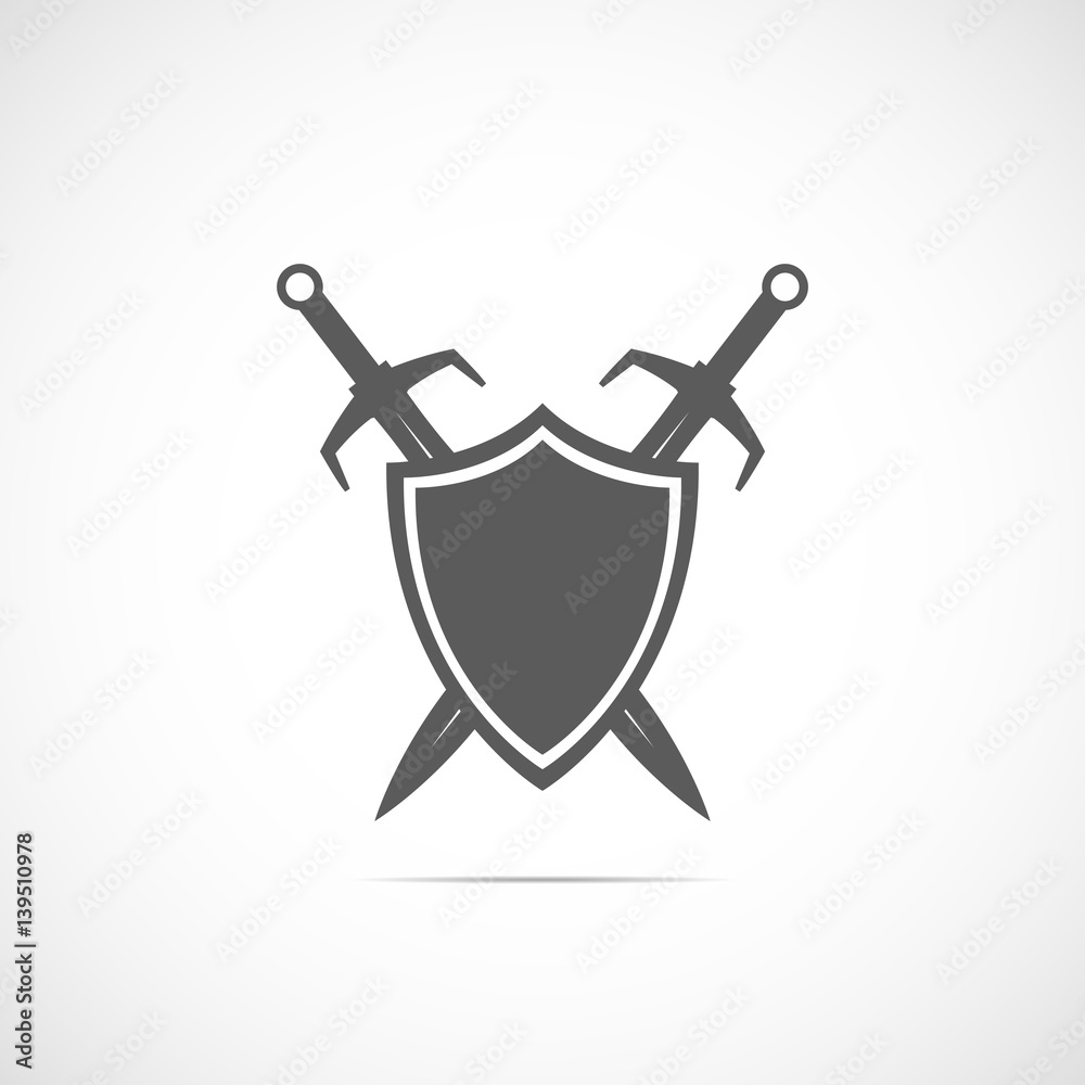 Obraz premium Abstract vector icon - shield and sword with shadow.