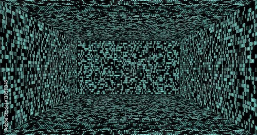 Box of random binary code glowing on a black background