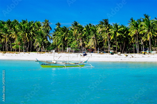 Rural tropical white sand beach with coconut palms
