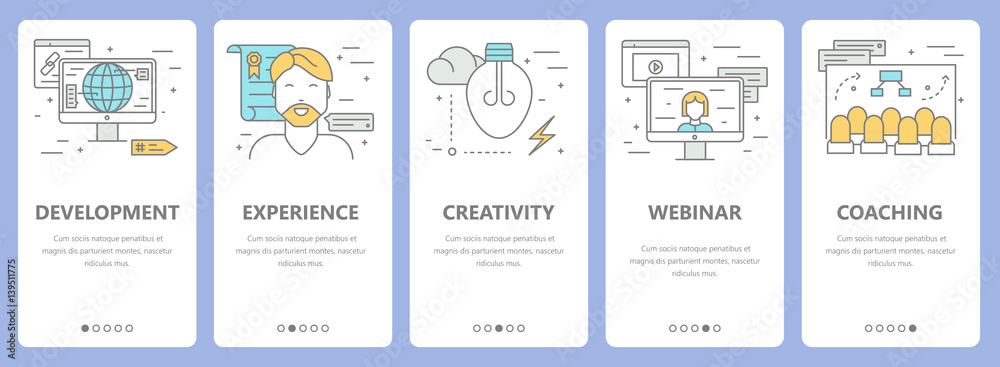 Vector set of thin line flat design e-learning concept banners