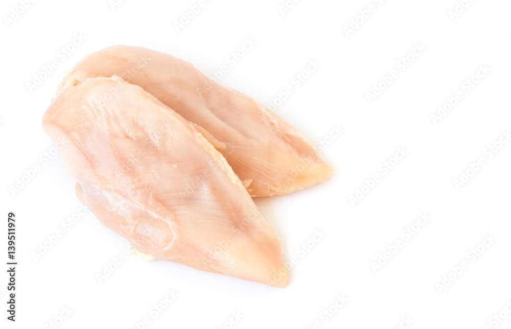 Raw chicken filled on white background Raw chicken filled on white background