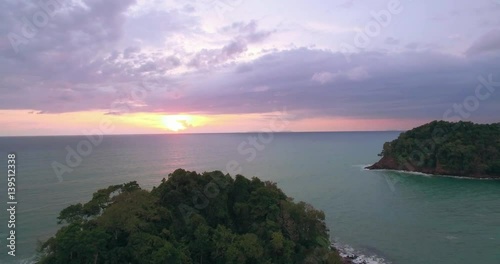 Sunset Over Small Islands in the Andaman Sea, Pullback Reveal Shot
 photo