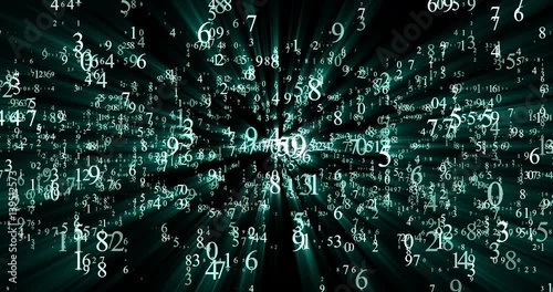 burst set of random numbers glowing on a black background