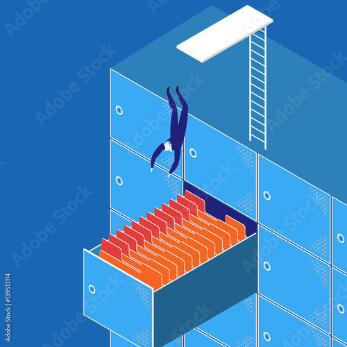 Vector illustration of businessman diving into the work