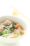 Asian food,meat ball and glass noodles soup