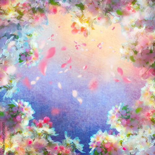 Spring Cherry Blossom Painting © Nadezda Kostina