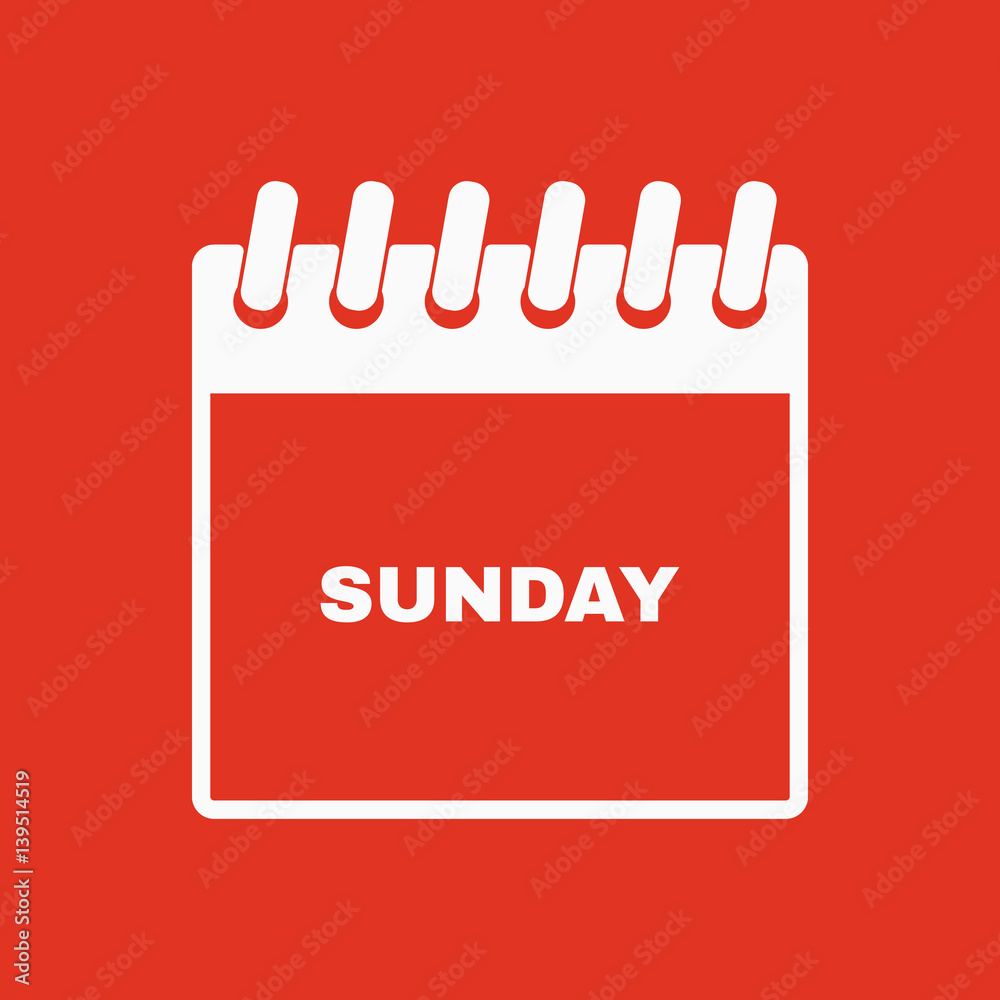 Sunday icon. Sun and calendar, data symbol. Flat design. Stock - Vector illustration Sunday icon. Sun and calendar, data symbol. Flat design. Stock - Vector illustration