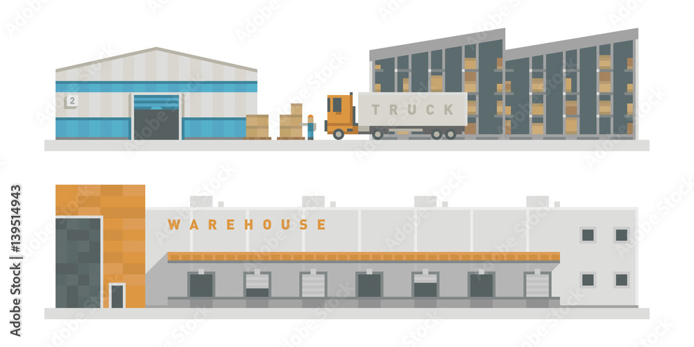 Warehouse logistic buildings vector illustration. Warehouse logistic buildings vector illustration.