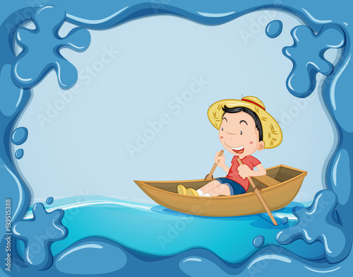 Frame template with boy rowing boat