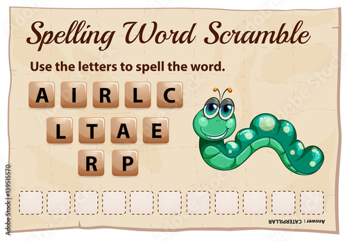 Spelling word scramble game with word caterpillar