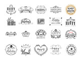 Typographic badges - Happy Holidays. On the basis of script fonts, handmade. It can be used to design your printed products