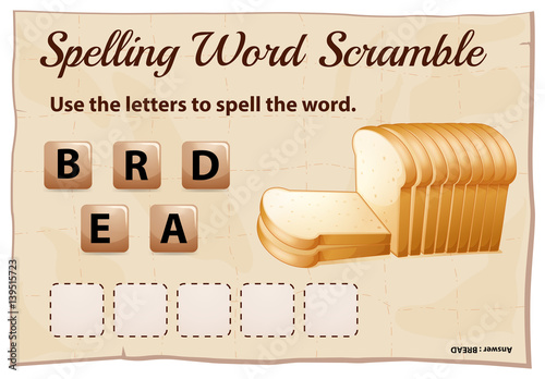 Spelling word scramble for word bread